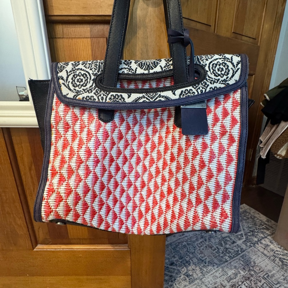 Stuart Weitzman Red and Black Geometric Tote